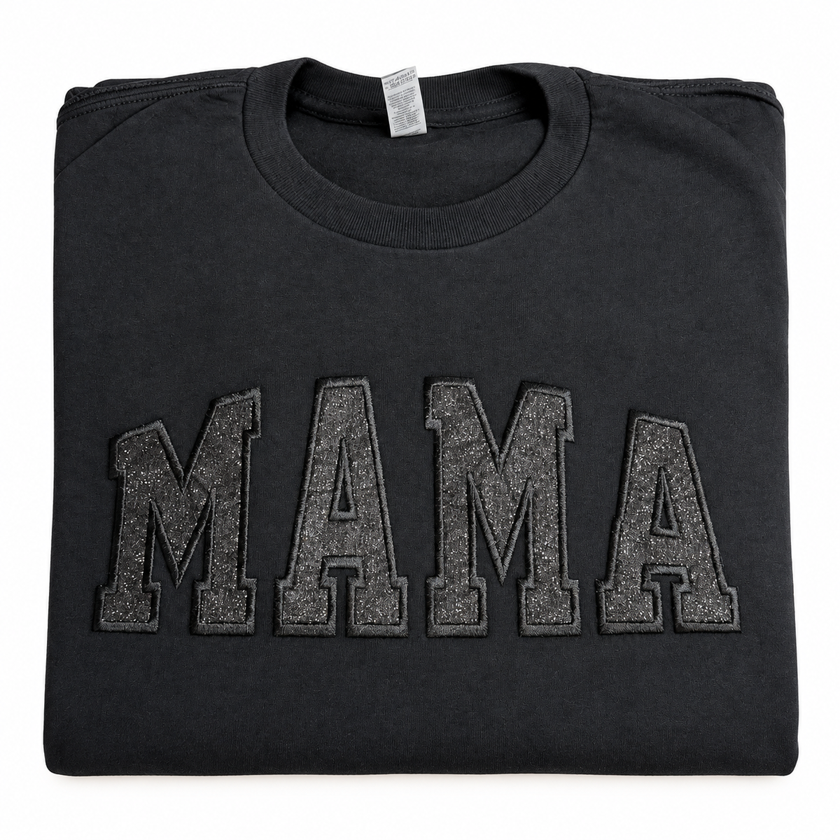 Black MAMA glitter applique T-shirt, available in medium, large, XL, and 2XL