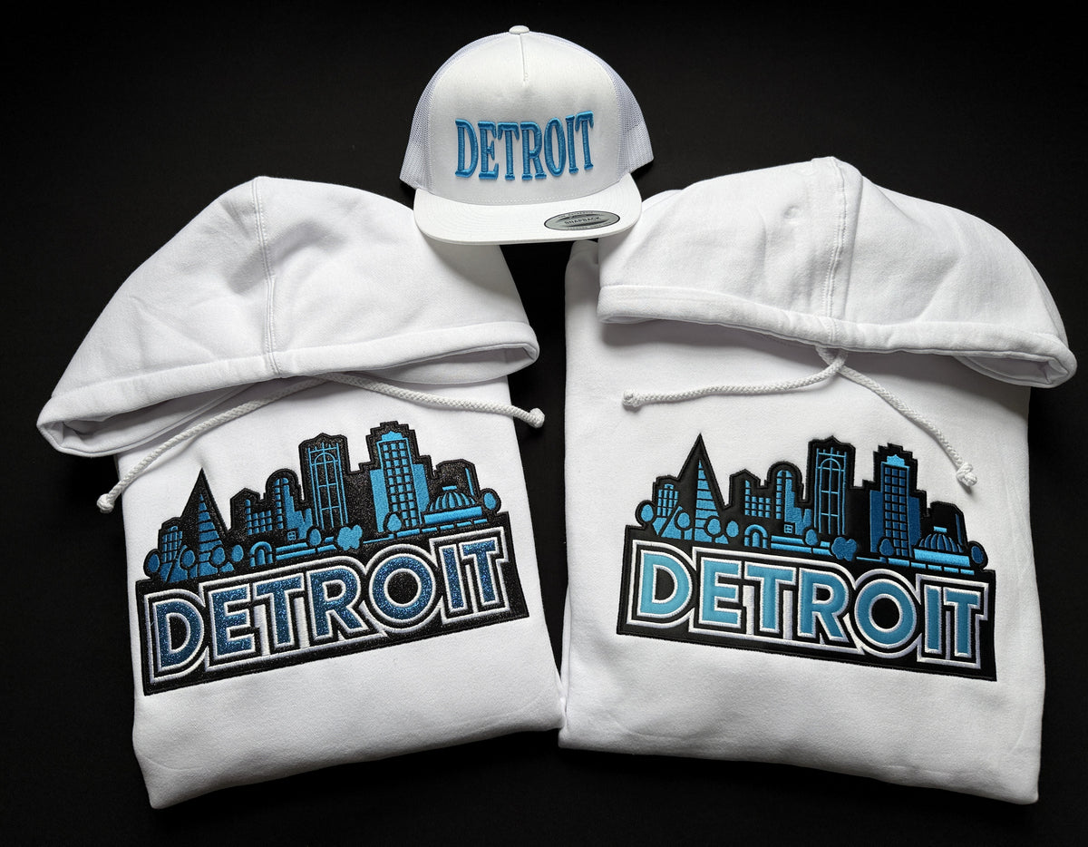 Original matching Detroit embroidered hoodies and coordinating hat
