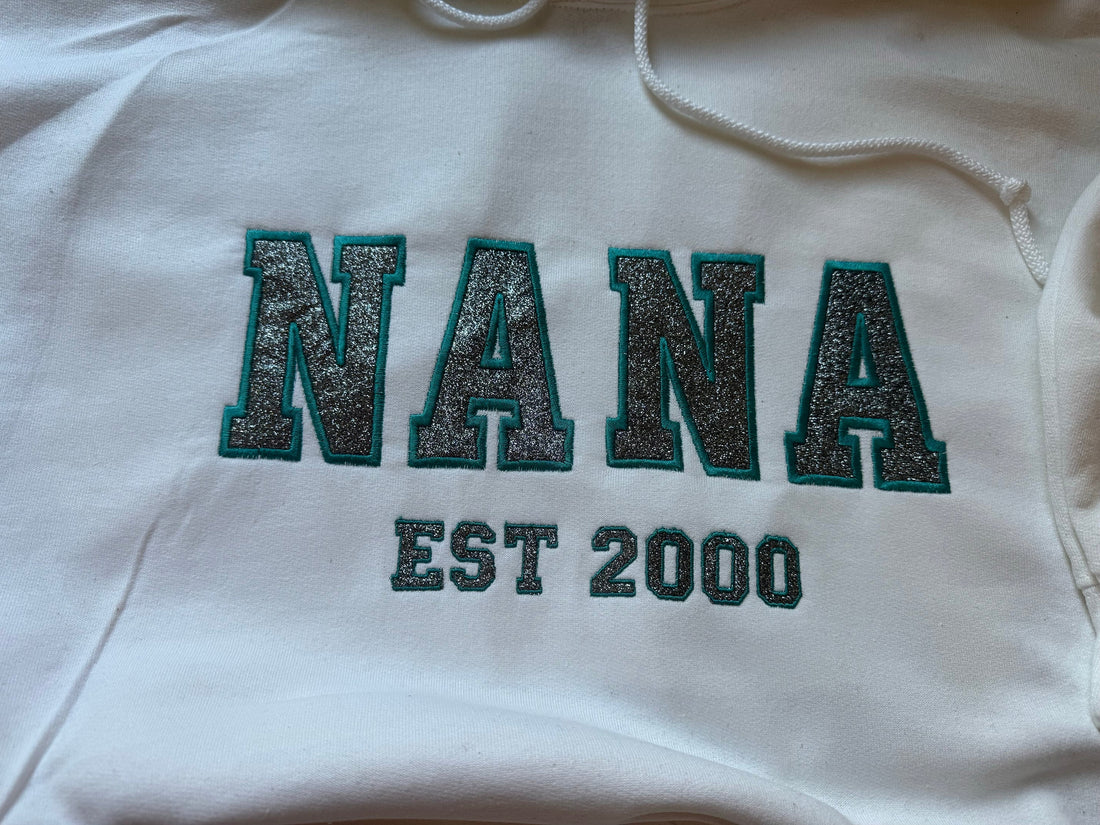 Custom Embroidered Sweatshirt, Glitter, Embroidered Sweatshirt, glitter sweatshirt, nana sweatshirt, Personalized Gift, grandma, Mama, glam