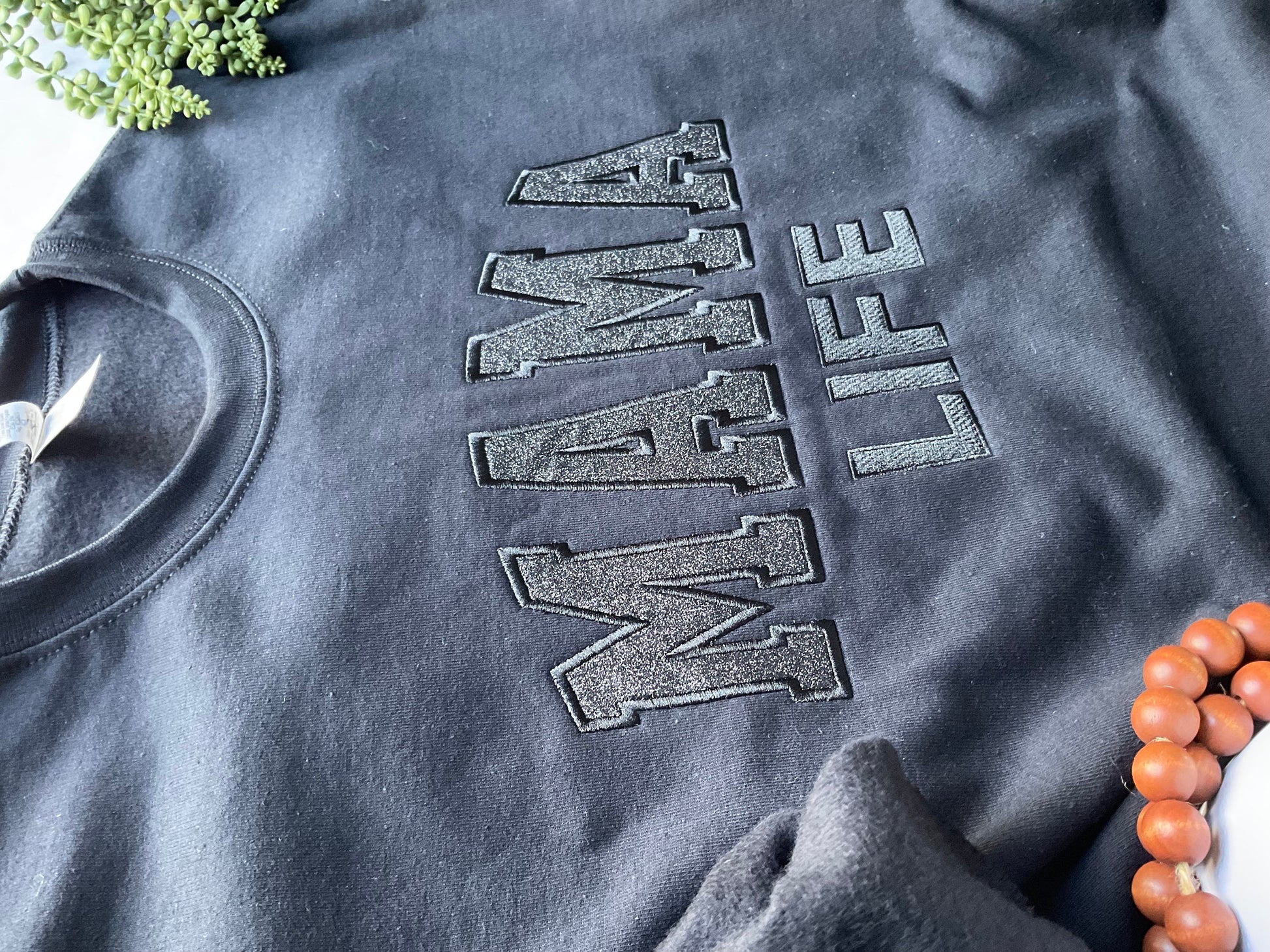 Black Glitter Embroidered Mama Life Sweatshirt