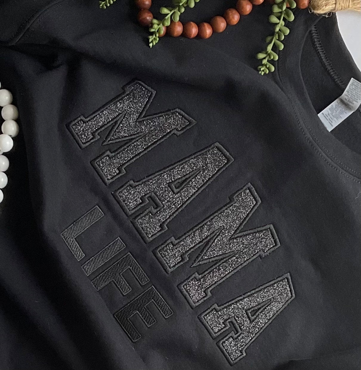 Black Glitter Embroidered Mama Life Sweatshirt