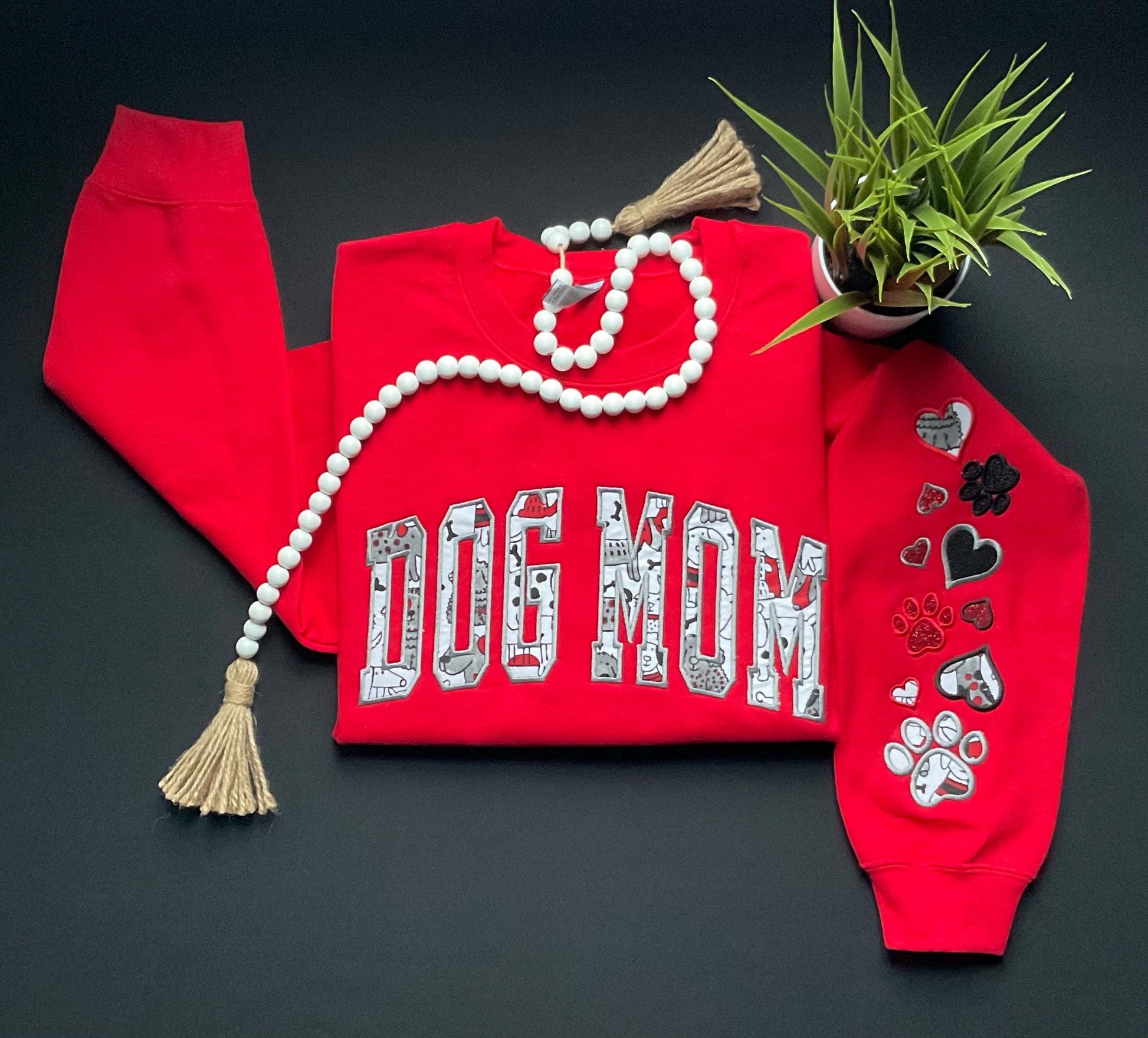Dog Mom sweatshirt with fabric appliqué and glitter doggy paws!