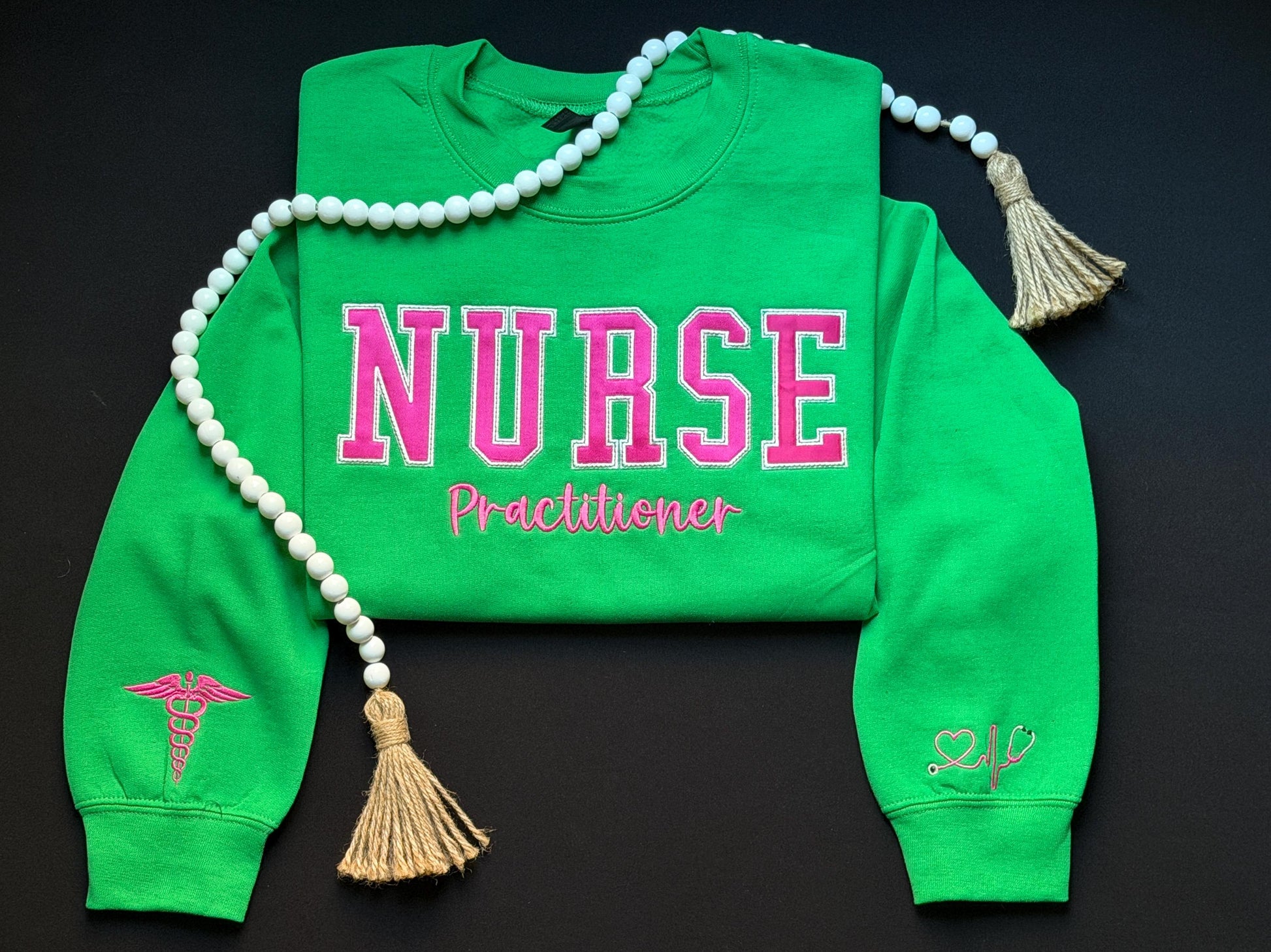 Custom Nurse Embroidered Sweatshirt including sleeve detail