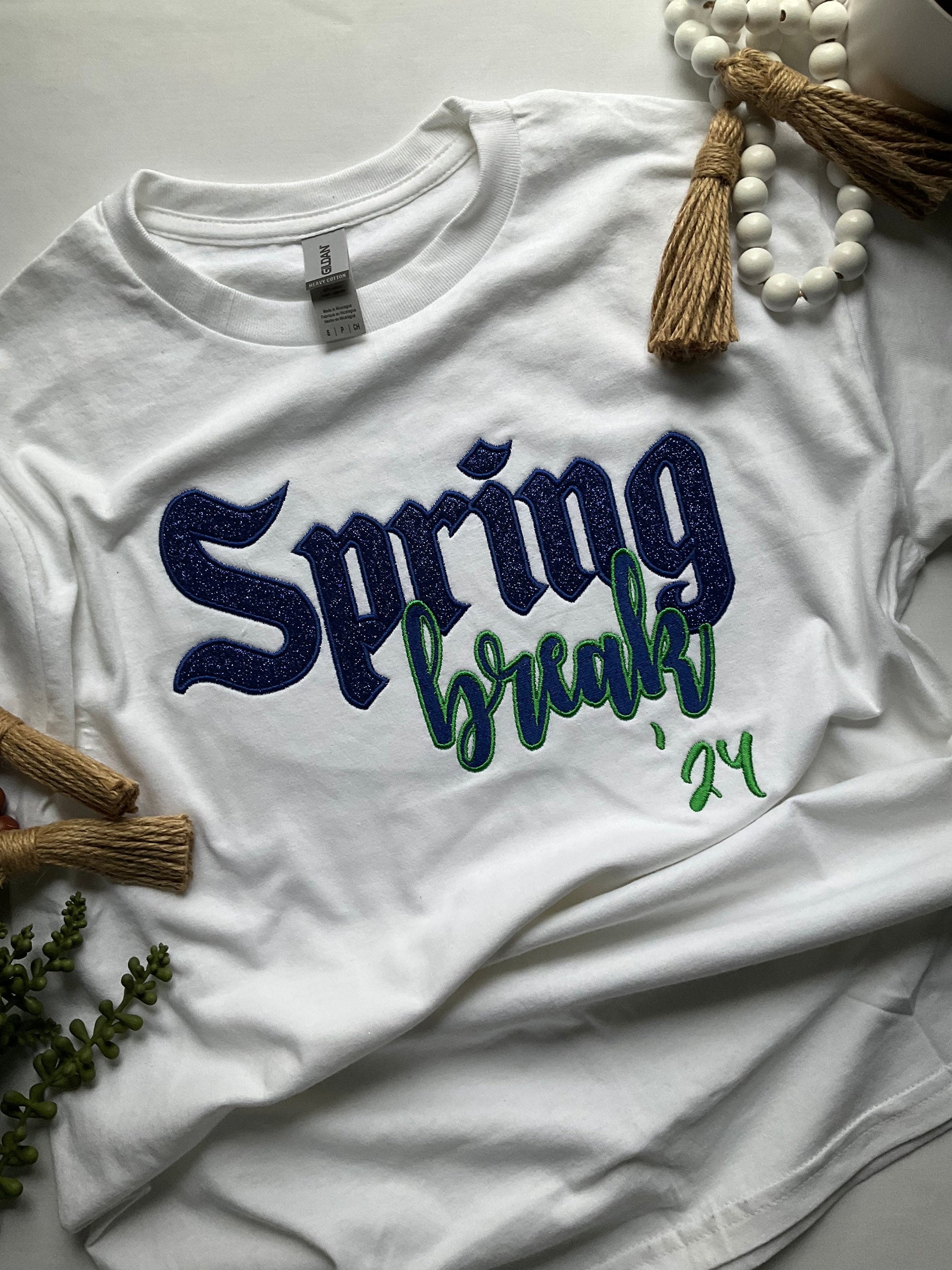Embroidered Sweatshirt, customized sweatshirt, T-Shirt, spring break, 2024, green, gifts for her, senior, spring, glitter, blue glitter